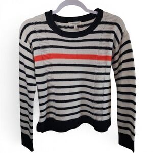 Poof Excellence Striped Sweater Womens Large White Black Orange Excellent Knit